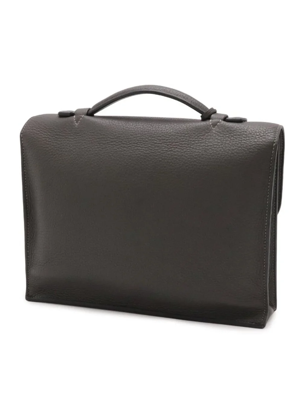 Hermes Sac a Depeches 27 Business Briefcase Second Togo Leather Graphite Gray